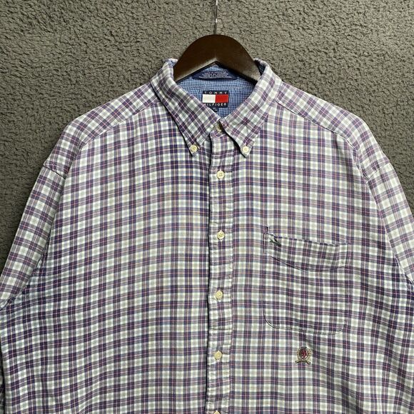 Vintage 90s Tommy Hilfiger Button Shirt Mens XL Check Lightweight Flannel - Picture 10 of 16